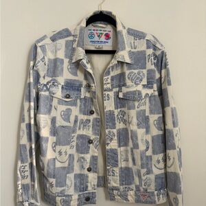 Guess Originals x J Balvin "Amor" checkered denim trucker jacket